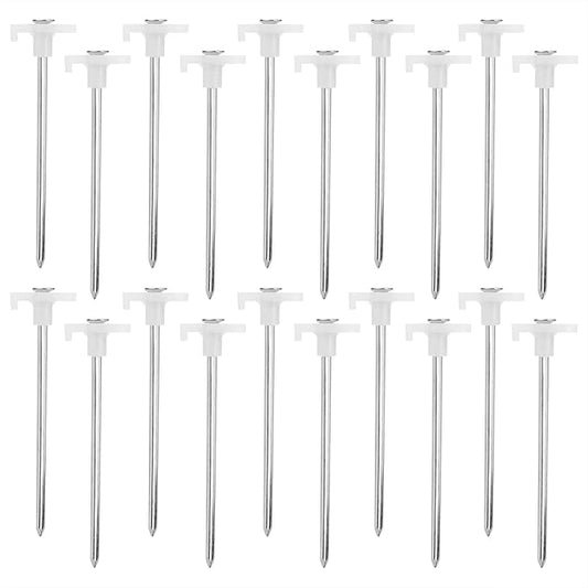 Tent Stakes, Galvanized Steel Pop Up Tent Stakes Pegs with Fluorescent Stopper for Pitching Camping Tents Canopy (White 20pcs)