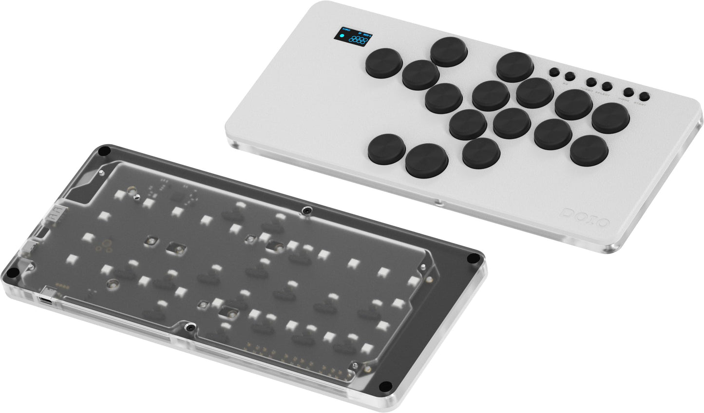 KEEBMONKEY DOIO Hitpad Standard Series Aluminum & Acrylic Gaming Leverless Arcade Controller w/ 0.96' Display, RGB & Dual USB-C for PC/Switch/PS3/PS4/PS5 (White)