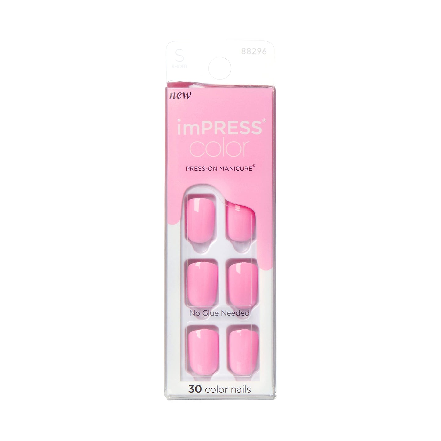 KISS imPRESS No Glue Mani Press On Nails, Color, 'Self Care', Pink, Short Size, Squoval Shape, Includes 30 Nails, Prep Pad, Instructions Sheet, 1 Manicure Stick, 1 Mini File