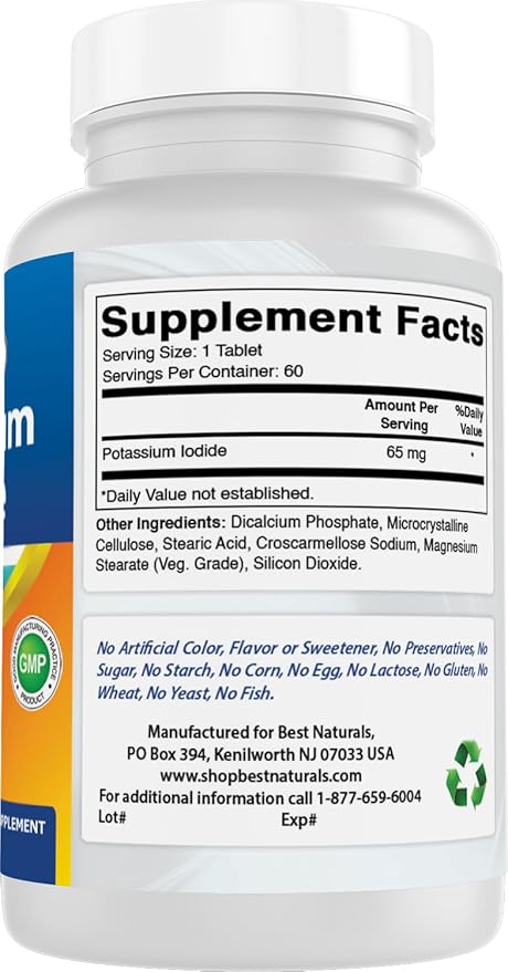 Best Naturals Potassium Iodide 65 mg - Dietary Supplement, 60 Tablets (60 Count (Pack of 1)) (1)
