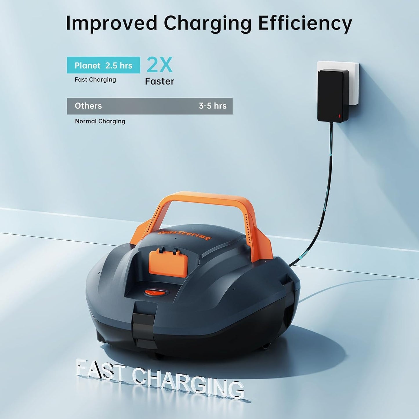 Coasteering Robotic Pool Cleaner, Cordless Pool Vacuum Robot with 100 Mins Runtime, Fast Charging, Powerful Suction, Self-Parking, Ideal for Above Ground Pools up to 850 Sq.ft, Blue Grey