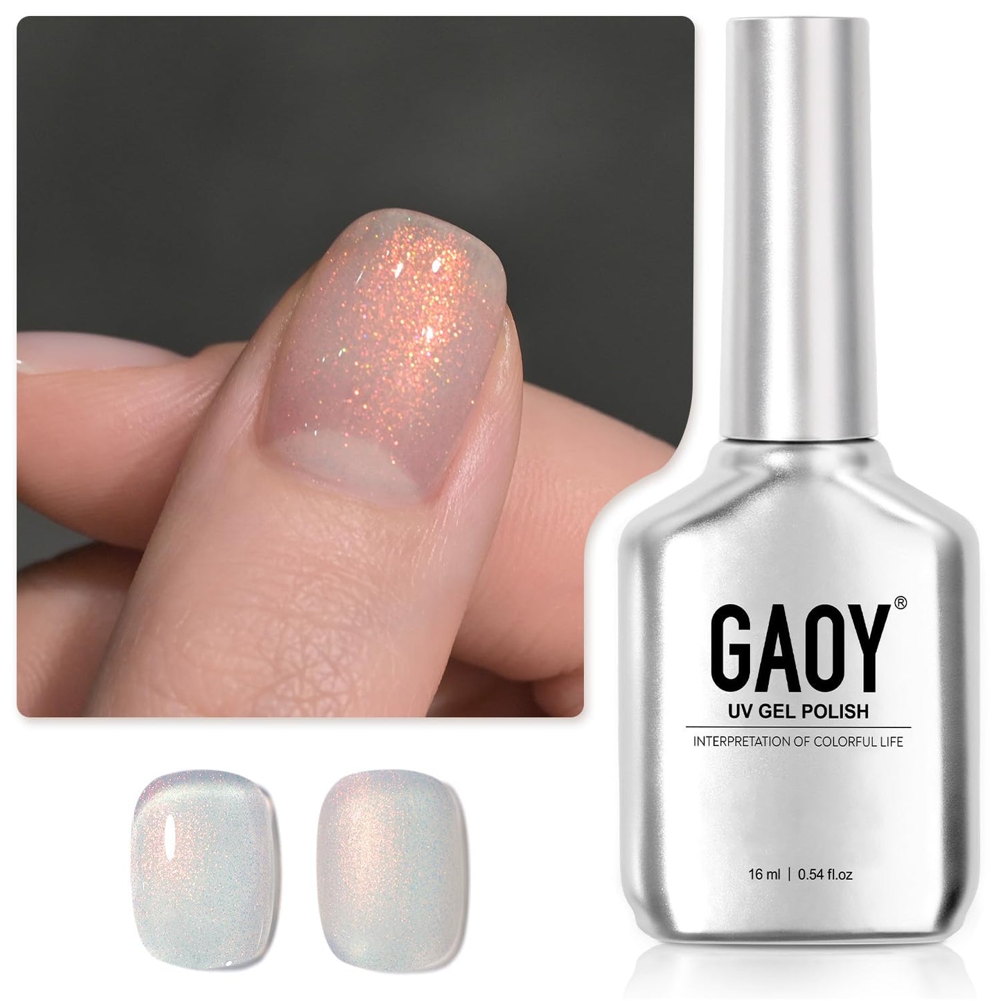 GAOY Shimmer Gel Nail Polish, 16ml Clear Glitter Gel Polish, UV Light Cure for Nail Art DIY at Home, 3023 Aqua Glimmer