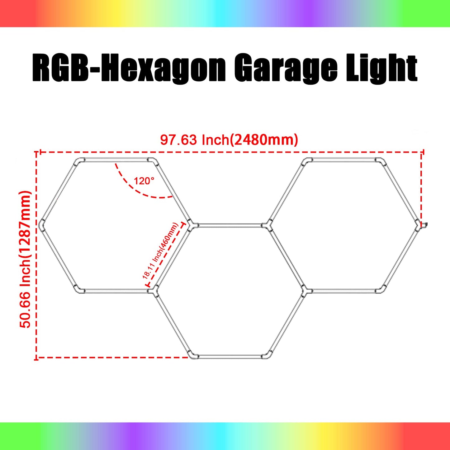 RGB Hexagon Lights - 4 Music Modes Hexagon LED Lights Dimmable, 358 Color Modes, Remote Control, IP54 Waterproof, DIY for Gaming Room, Gym, Party, Bar