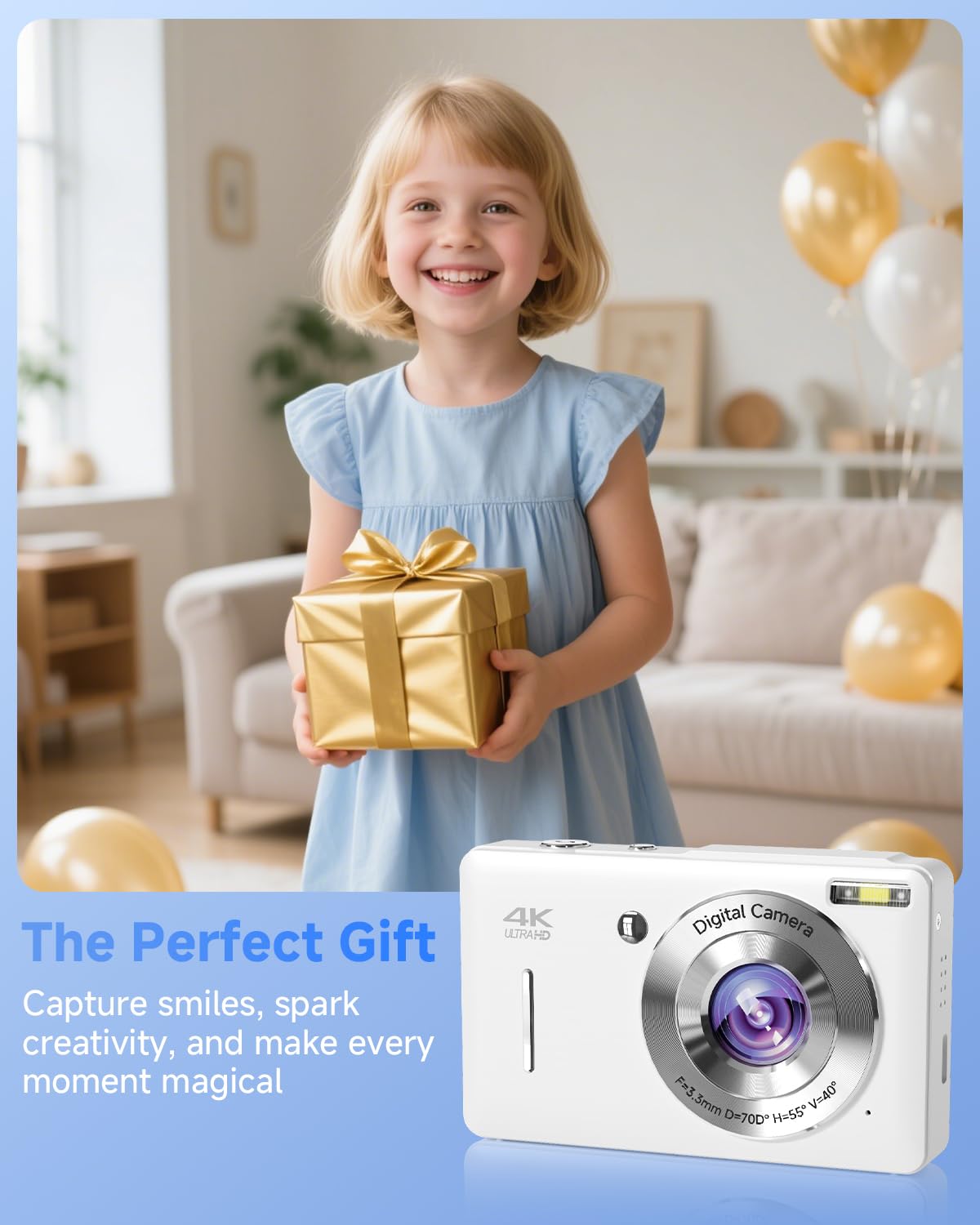 Digital Camera, 44MP FHD 1080P Camera for Kid with 16X Zoom Anti Shake, Compact Small Camera with 32GB SD Card, Digital Camera for Teens for Teens Girls Kids Adults(White)