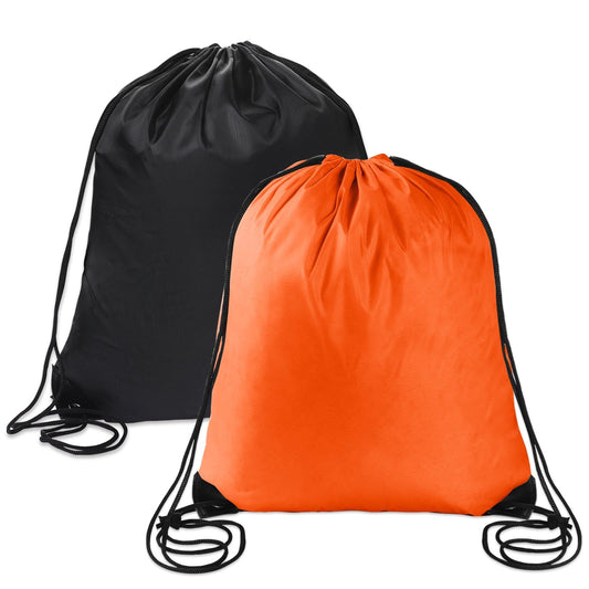 2PCS Drawstring Bags PE Bags Drawstring Gym Bag Black Orange Draw String Bags Drawstring Backpack for Sports, Gym, Travel, Swimming, Beach…