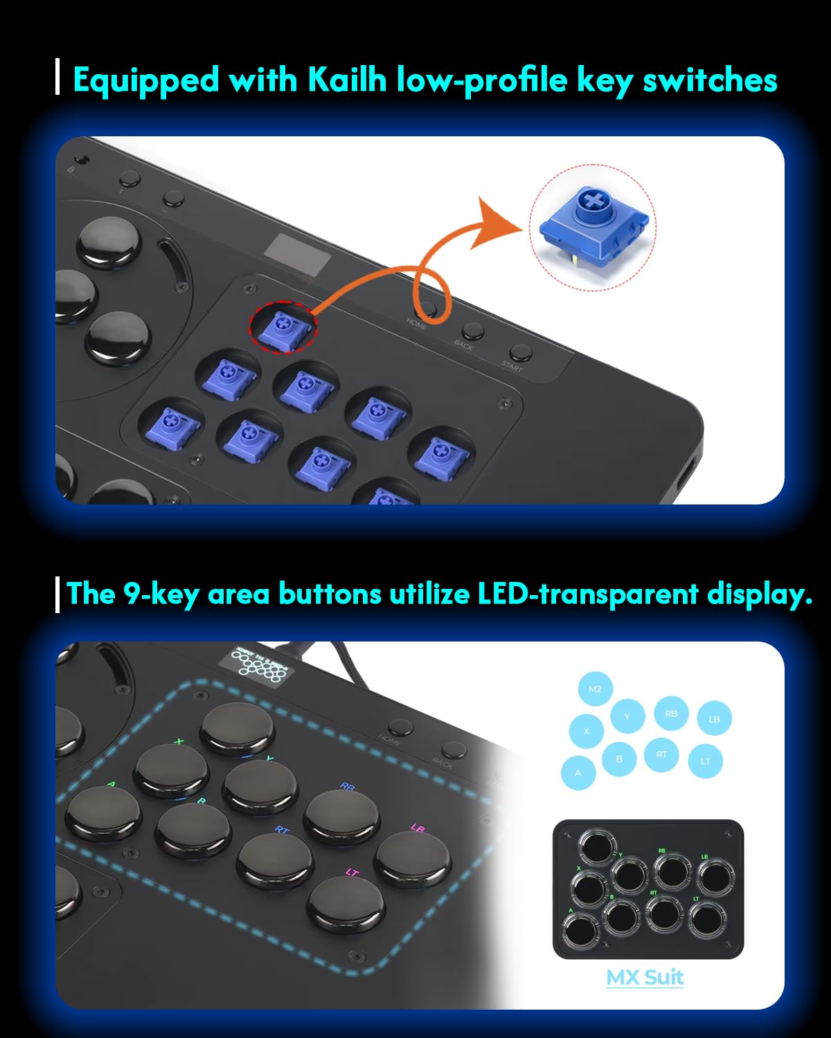 Sehawei Haute42 X1 Leverless Arcade Controller- Low Profile Design with Kailh Wind Engine Switches,3 Removable Modules,Ambient RGB Backlight & Tournament Lock Switch - Compatible with PC,PS4,PS3,Switch