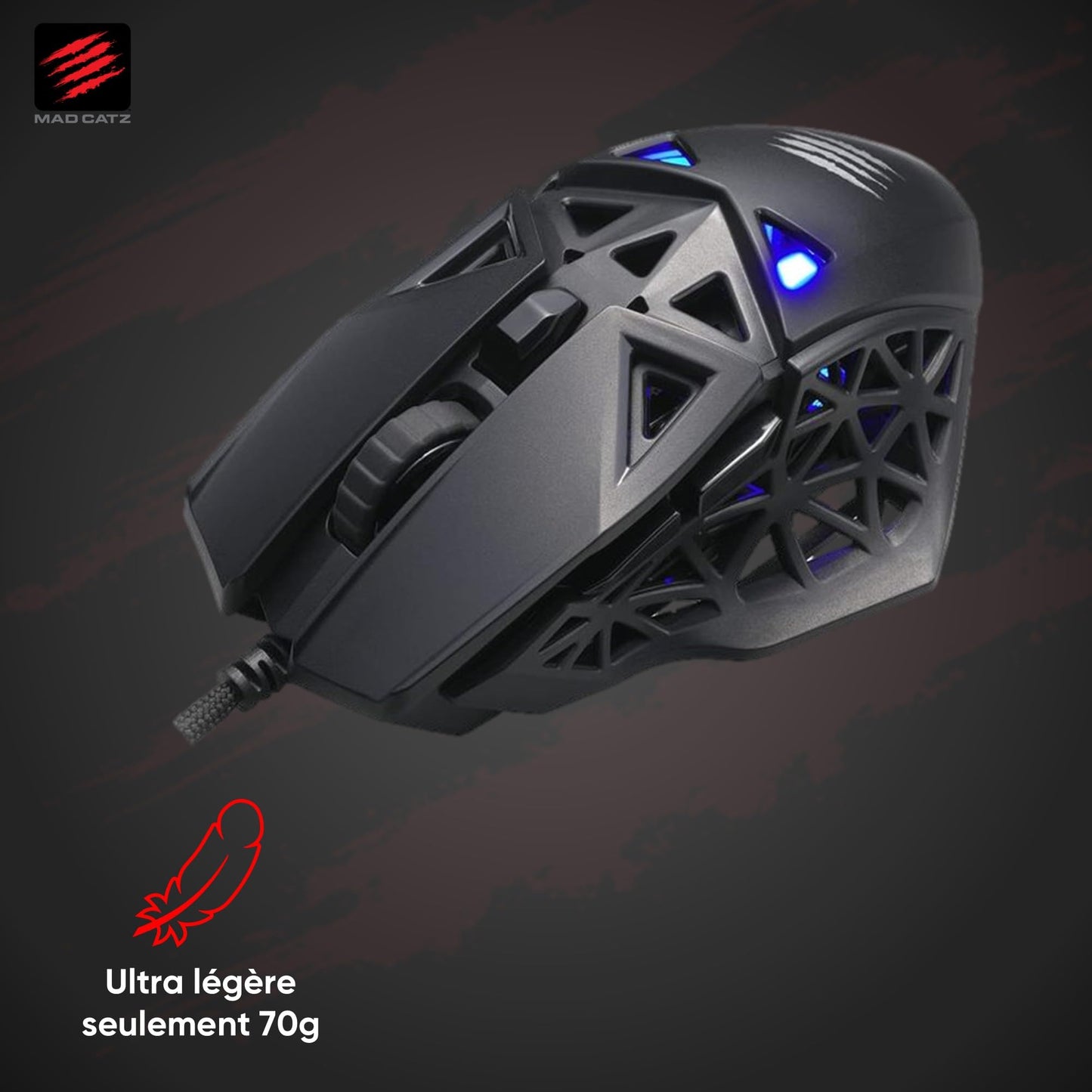 Mad Catz M.O.J.O. M1 Gaming Mouse - Light Weight 70g - 12000 DPI Optical Sensor–Built-in Customizable RGB lighting effect - Hollow Pyramid Design - Patented DAKOTA Switch - 40g Acceleration, Black