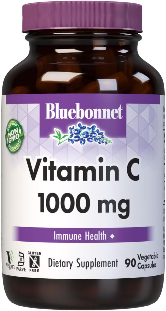 Bluebonnet Nutrition Vitamin C 1000 mg Vegetable Capsules, Ascorbic Acid, For Immune Health & Skin Health, Vegan, Vegetarian, Non GMO, Gluten Free, Soy Free, Milk Free, Kosher, 90 Vegetable Capsules