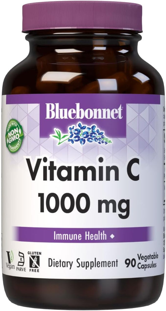 Bluebonnet Nutrition Vitamin C 1000 mg Vegetable Capsules, Ascorbic Acid, For Immune Health & Skin Health, Vegan, Vegetarian, Non GMO, Gluten Free, Soy Free, Milk Free, Kosher, 90 Vegetable Capsules