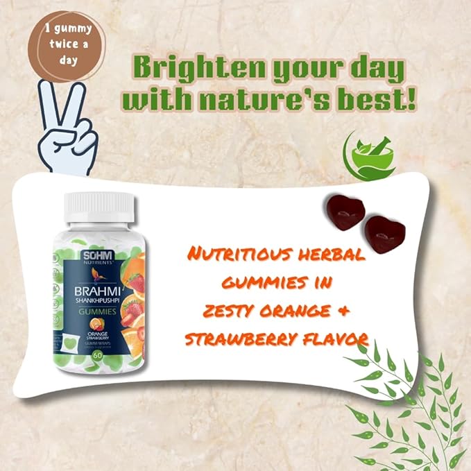 Brahmi and Shankhpushpi Gummies, 60 Count Individually Wrapped, Supports Immune System Vegetarian Without Gluten