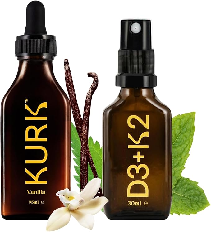 High Strength Liquid Curcumin Oil from Turmeric (Vanilla 3.2 Fl Oz) and Vitamin D3 K2 Oral Spray (Peppermint 1 Fl Oz) Bundle