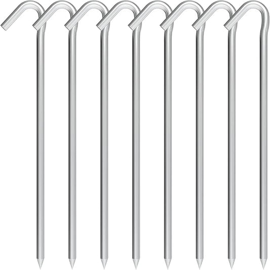 9 Inch Galvanized Tent Stakes Metal Tent Pegs Heavy Duty Steel Yard Camping Stakes Tarp Hooks Inflatables Outdoor Decorations, 8 Pack