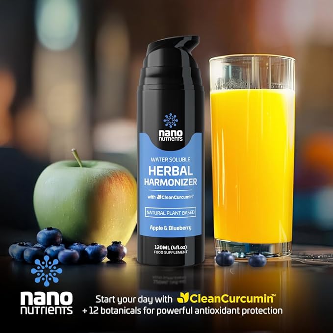 Herbal Harmonizer with CleanCurcumin(TM) - Multi Botanical Antioxidants Supplement - Water Soluble - Nano Curcumin - Holistic Wellness Defender - Healthy Drink Mix (4 fl.oz, Apple and Blueberry)