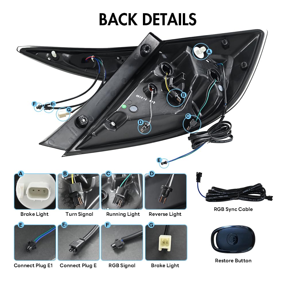 T T-ABC New RGB Taillight Compatible with Honda Civic 2016-2021 Tail Light Sedan Touring Sport EX EX-L LX Rear Lights Multicolored N1 Style LED Sequential Animation 10th Gen Custom Back Accessories