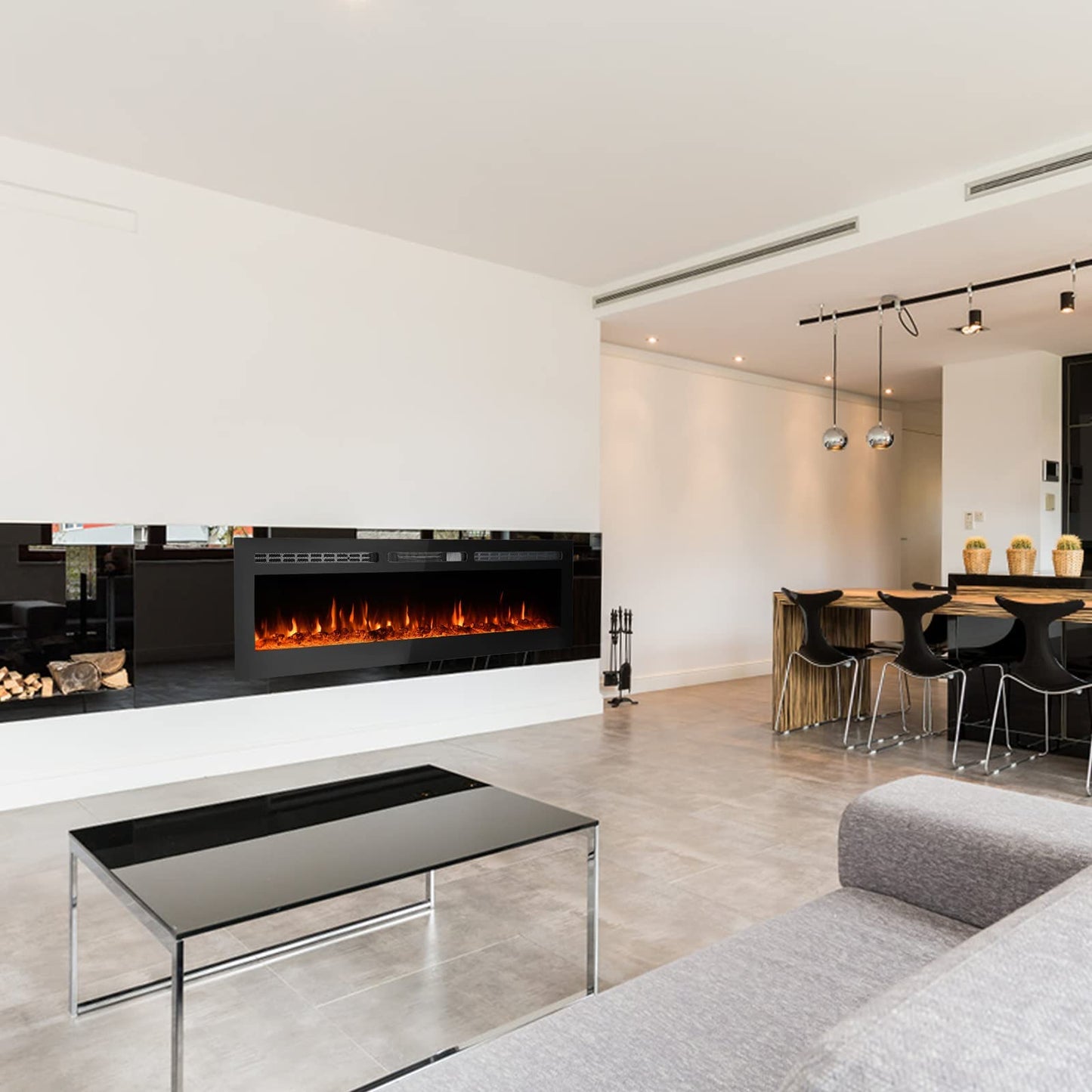 CharaVector 70 inch 750W/1500W Electric Fireplace Inserts with Remote Control in Wall Mounted, Energy Saving LED Insert Fireplace Heater Indoor Glass View with Remote Control & Touch Screen, Black