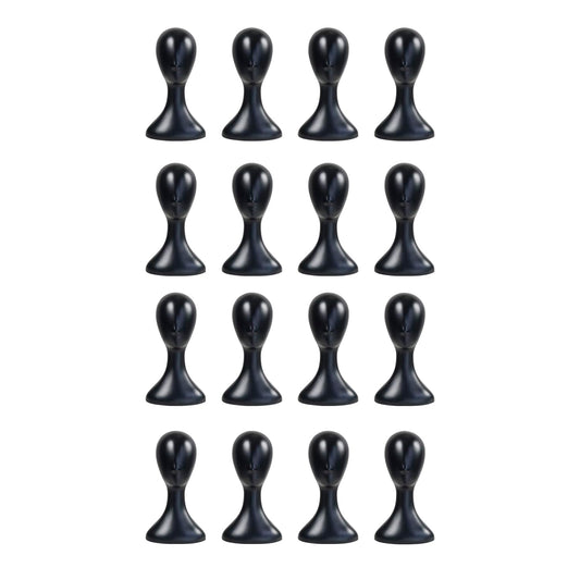 16 Inch Studio Limited Professional Plastic Mannequin Head Durable Women Model Wig Head Stand Torso Styling Making Display Holder with Jack for Wigs, Hat, Mask, Headdress, Necklace (Black, 16 Pack)