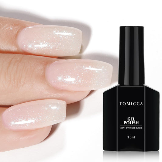 TOMICCA White Pink Gel Nail Polish, Sparkle Silver Gel Polish, Soak Off UV Transparent Shimmer Neutral Jelly Nail Polish Gel Clear Color Nail Art DIY Manicure Salon