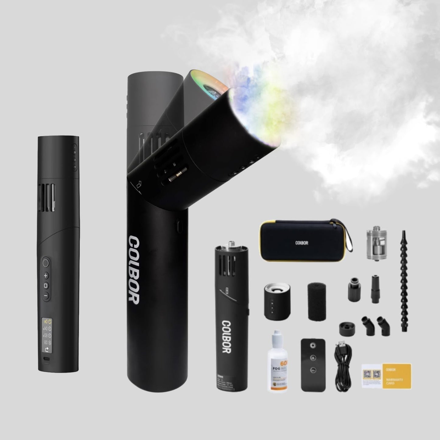 Portable Fog Machine,Handheld Smoke Machine,COLBOR CF5 40W Small Fogger Haze Maker for Indoor Outdoor Photography Halloween Party Cosplay with a Fan RGB Lights Effect Battery Powered Remote Control