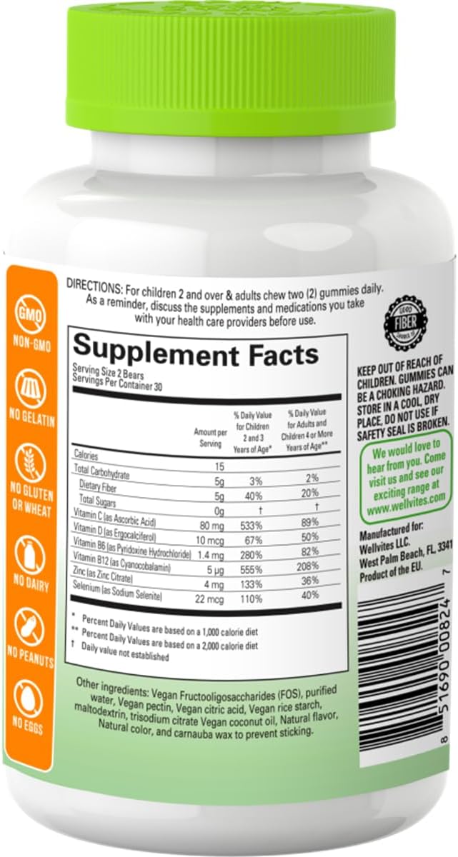 Sugar Free Kids Immune Daily Gummy Vitamins - Vegan, Non-GMO - Vitamin C Gummies for Kids Immune Support, No Artificial Sweeteners, Gluten-Free, Gelatin-Free, 60 Count (30 Day Supply)