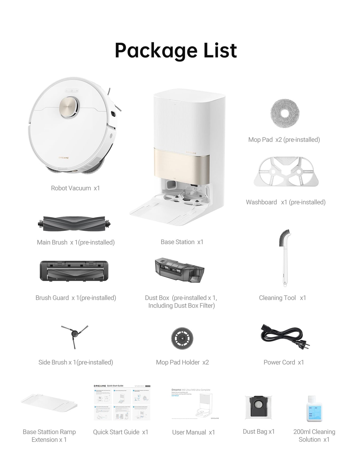 DREAME X40 Ultra Robotic Vacuum with Removable & Liftable Mop, 12,000Pa Suction, Side Brush Extensive Cleaning, 158°F Mop & Washboard Self Cleaning, Auto-Empty, Auto Refill, liftable Brushes White