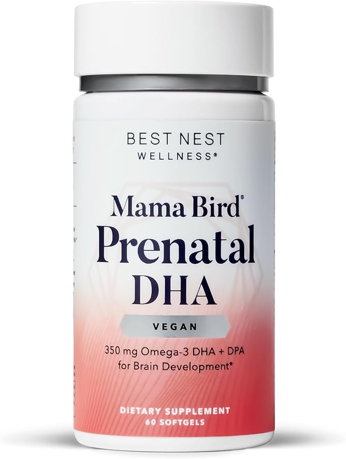 Best Nest Wellness Mama Bird Vegan Prenatal DHA - Brain & Eye Support Supplement for Baby - Vegan Prenatal Supplement with Algae DHA - Nutritional Supplement for Mom - 60 Softgels