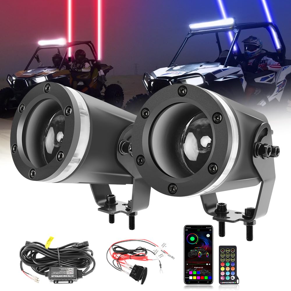 Jumpdy RGB Whip Lights for Side by Side 2 PCS Whipless Whip Light LED Spot Beam Pod Lights LED Pods for Offroad ATV Can am 1000XP UTV Golf Cart Truck 4x4 Boat Polaris RZR SXS