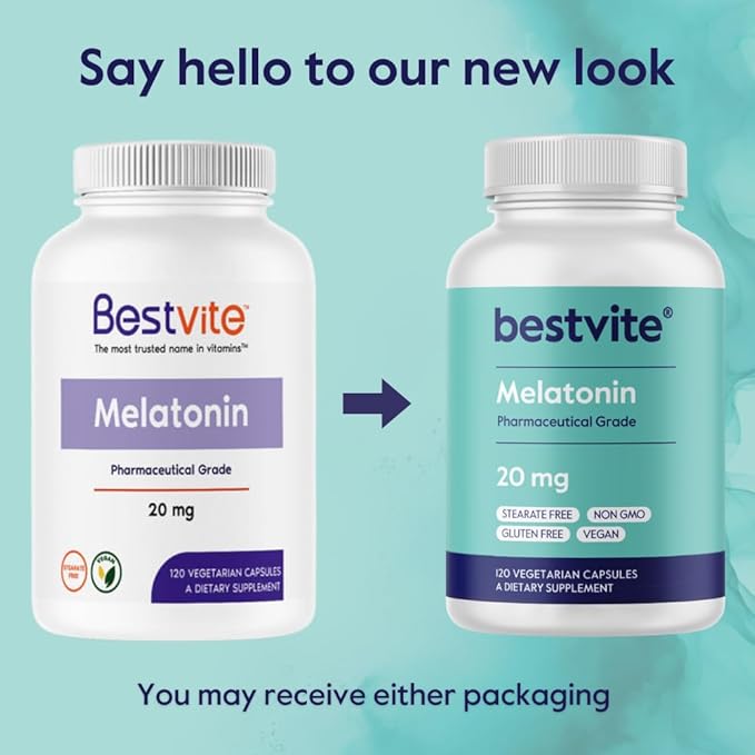 BESTVITE Melatonin 20mg (240 Vegetarian Capsules) (120 x 2) - No Stearates - Vegan - Non GMO - Gluten Free