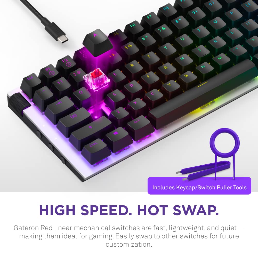 NZXT Function MiniTKL Wired Mechanical Gaming Keyboard - Mechanical Switches - Aluminum Top Plate - Low Profil Keycaps - RGB - Hot-Swappable - White