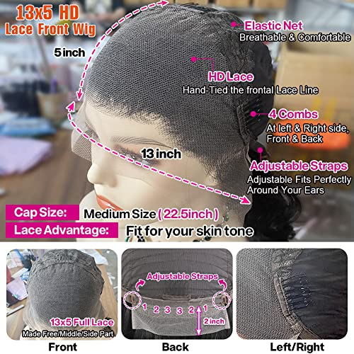 13x5 Body Wave Lace Front Wigs Human Hair Pre Plucked Small Knots with Baby Hair 180 Density 28 inch HD Full Frontal Glueless Human Hair Wigs For Women