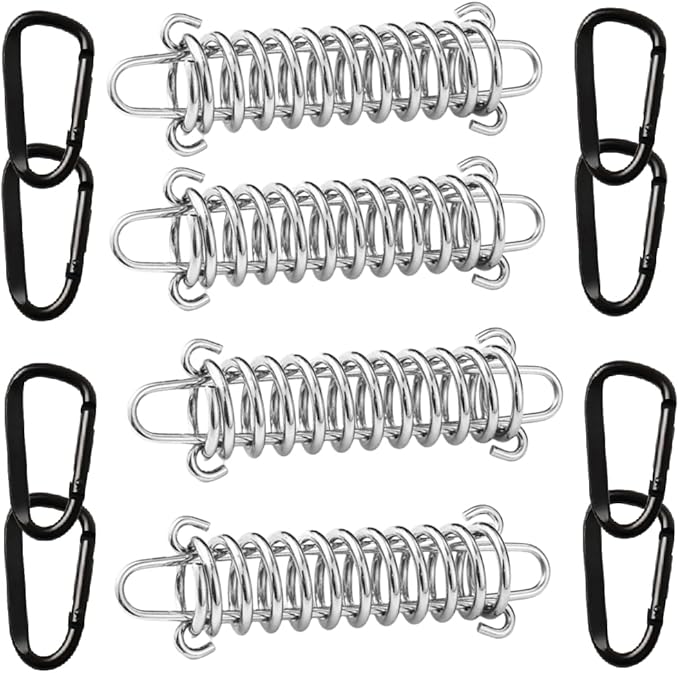 Dog Leash Metal Shock Absorbing Spring Buckle Portable Camping Tent Fixed Buckle Multi-Function Springs Buckle for Securing Tarps Tents Sunshade,Swing and Large Dogs Pets Train， with 8PCS Snap Hooks