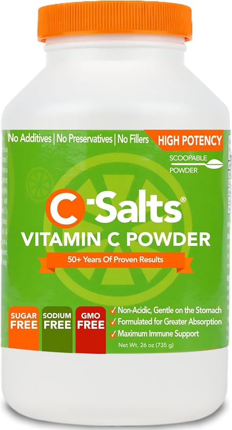 C-Salts Original Vitamin C Powder Supplement - 100% Pure High Dose Buffered Vitamin C Powder for Immune Support - Sugar-Free Powdered Drink Ascorbate, Organic, Stomach-Friendly, Original 26oz