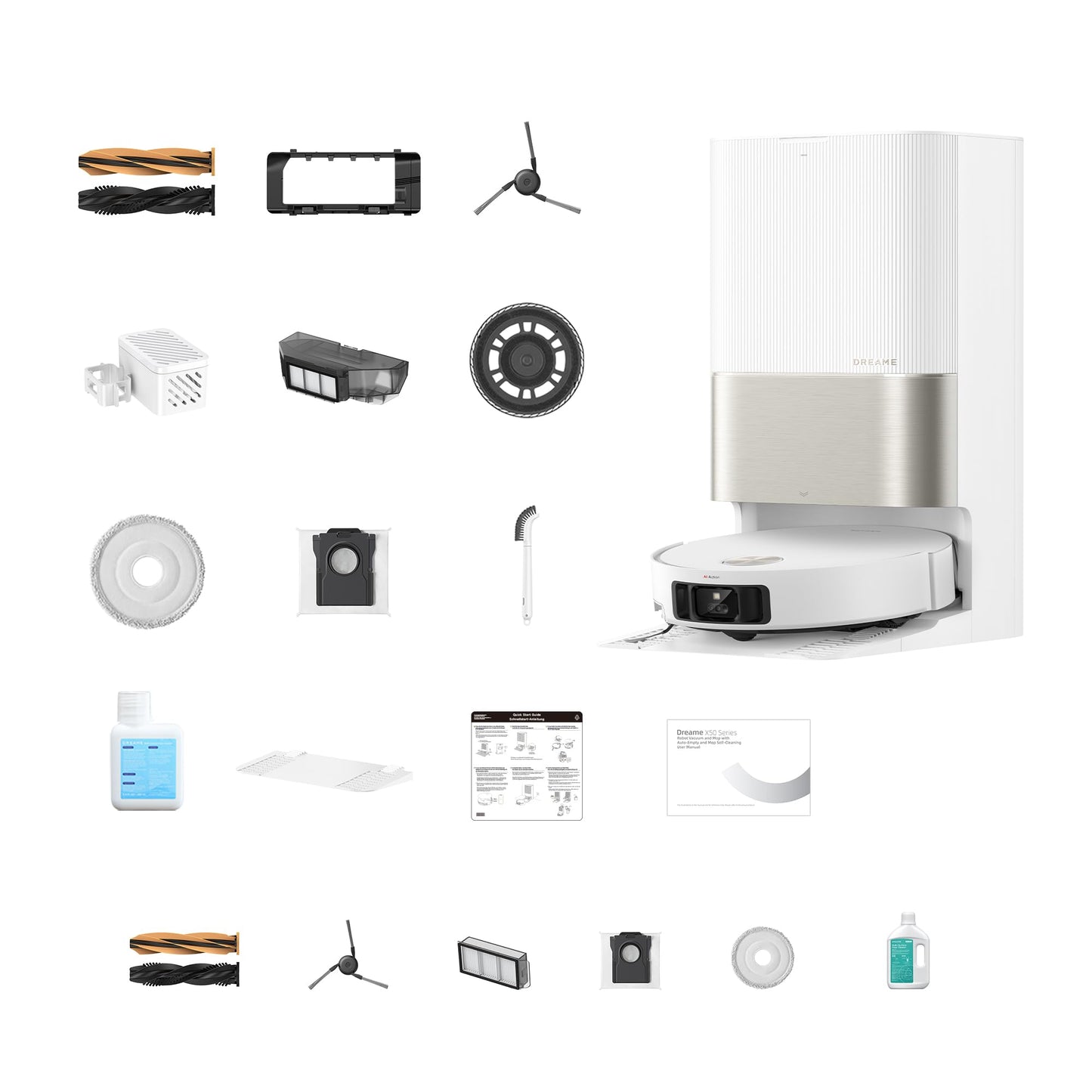 DREAME X50 Ultra Complete Robot Vacuum and Mop with Auto-Empty and Mop Self-Cleaning, 20,000Pa Suction, Obstacle Avoidance and 360° Navigation, Corner to Edge Deep Cleaning, Detangling Brush (White)