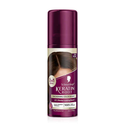 Schwarzkopf Keratin Color Root Temporary Hair Color Spray, Dark Brown - Salon Inspired Temporary Hair Dye, for up 100% Gray Coverage and Thicker Looking Roots, Ammonia free