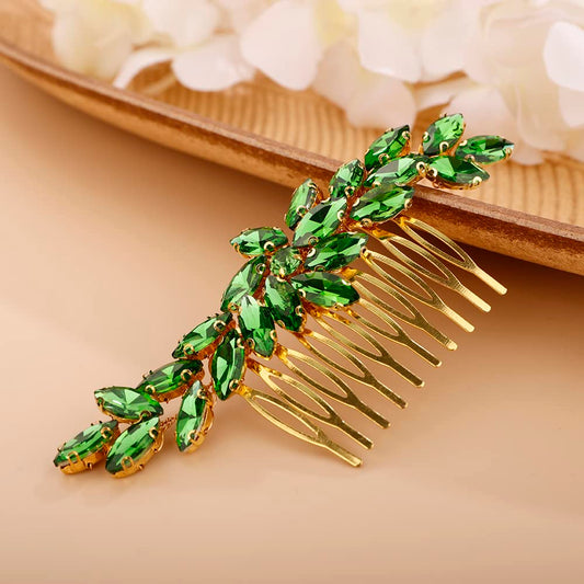 BERYUAN Crystal Hair Comb Slide for Brides Wedding Handmade Hair Accessories for Women Girls Green