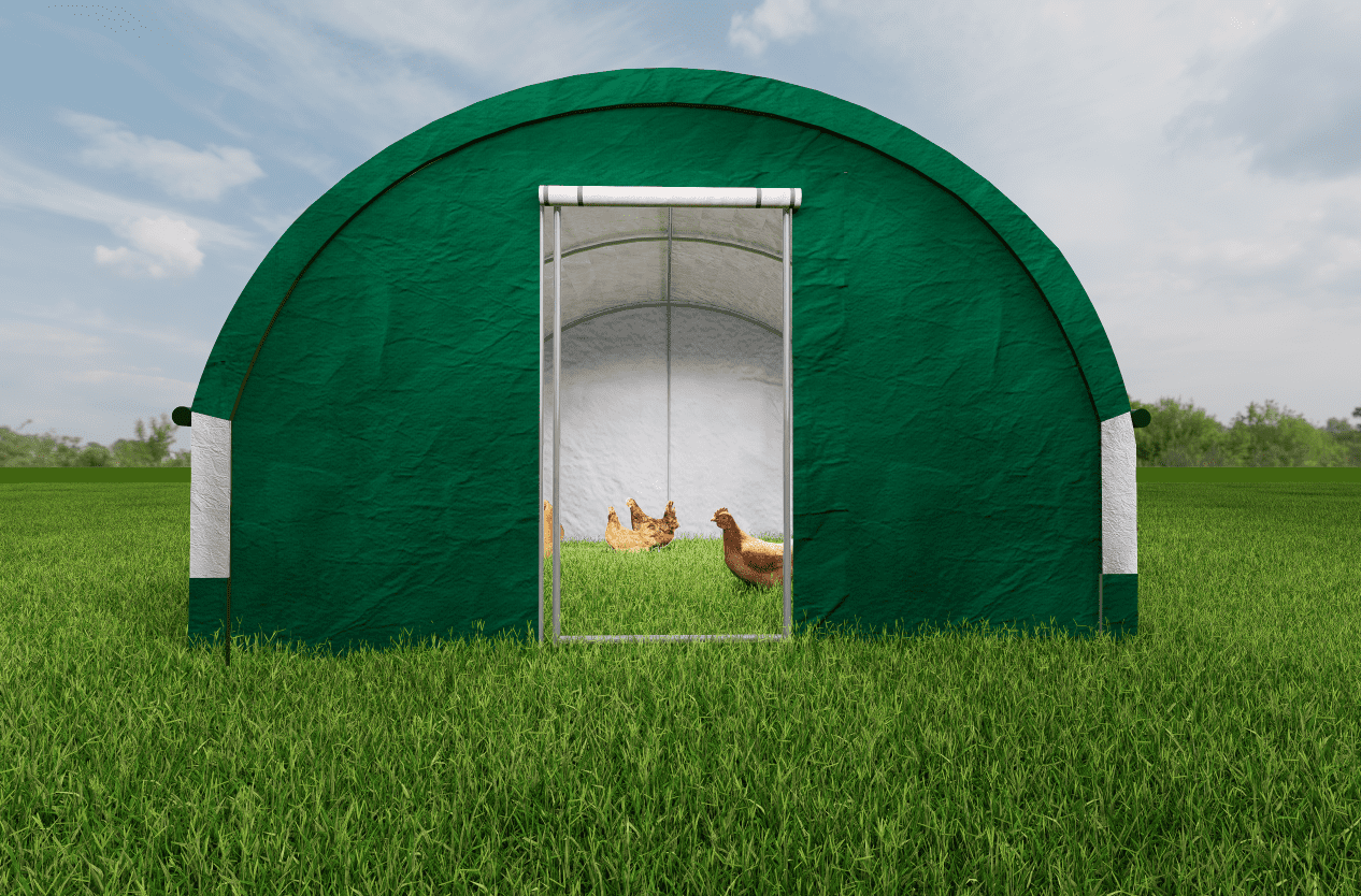 Chery Industrial Large Chicken Coop Metal Chicken Run Dome Shape Walk-in Fence All Covered with PE Cloth, 12.4 ft ×12.4 ft