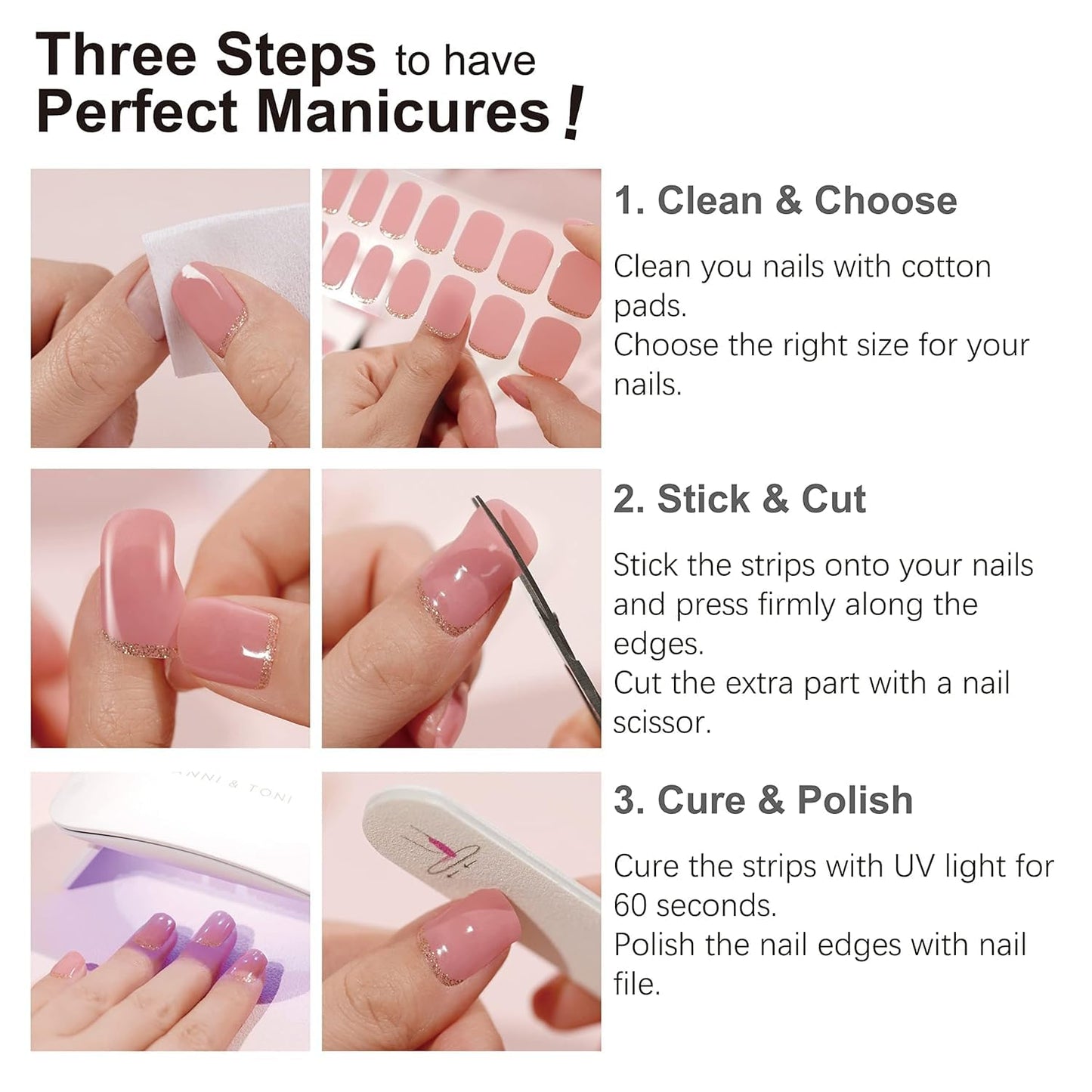 DANNI & TONI Semi Cured Gel Nail Strips Rose Hip (Blossom) Golden Butterfly Gel Nail Wraps UV Led Nails 28 Stickers Gift for Women