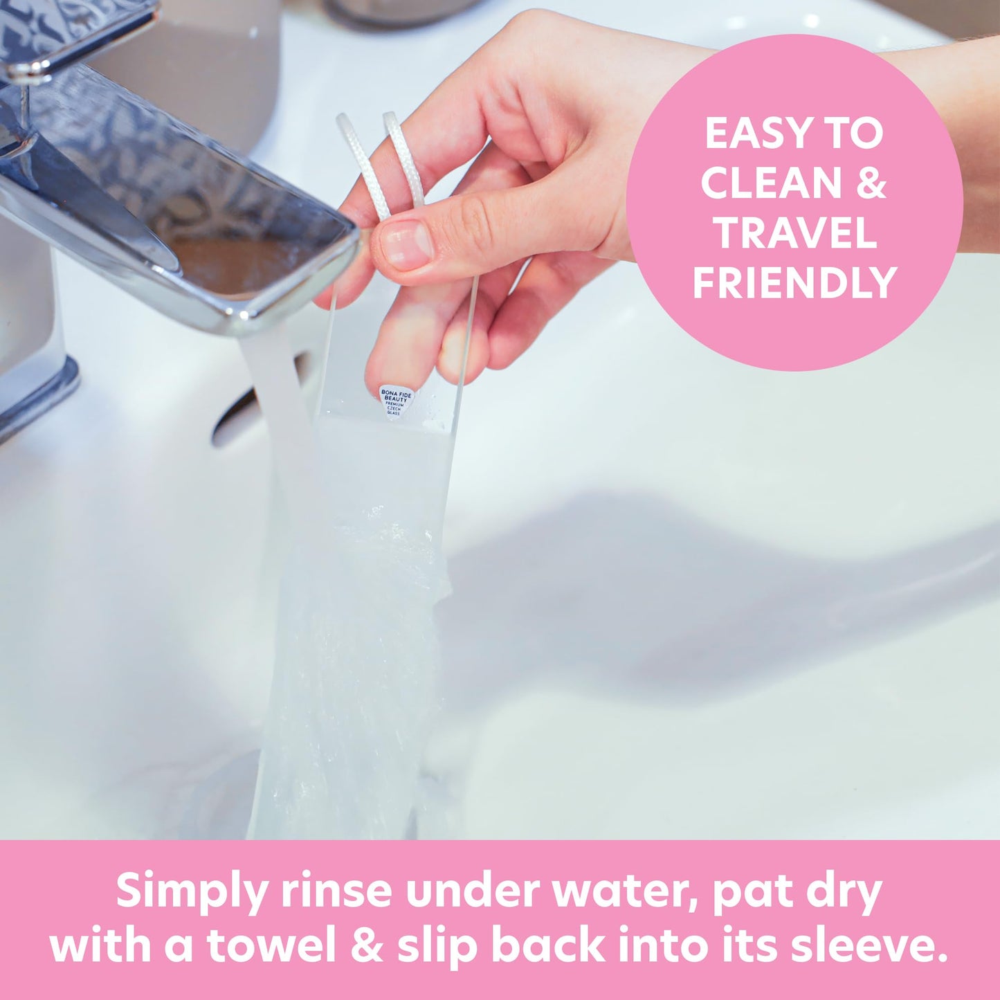 Bona Fide Beauty Czech Glass Foot File with Protective Sleeve, Dual-Sided High Grit Foot Rasp, Foot Scraper with Cord in Clear Color