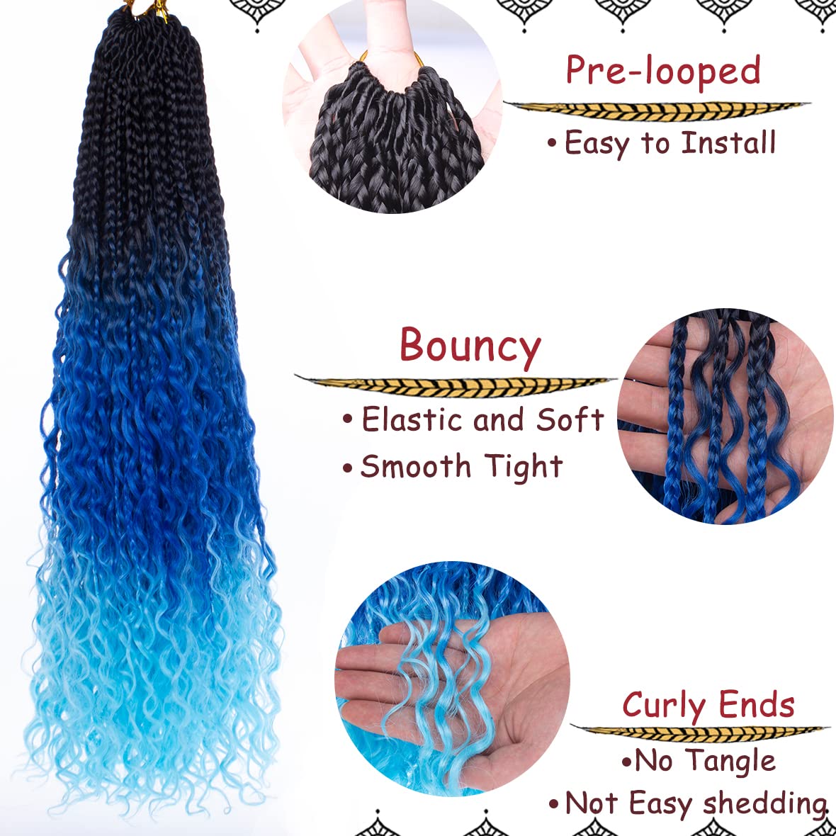 Beverlee Goddess Box Braids Crochet Hair 18 Inch Boho Box Braids 8 Packs Crochet Hair Bohemian Box Braids Crochet Braids Box Braids Curly Ends Messy Pre-looped Synthetic Curly Crochet Hair for Women