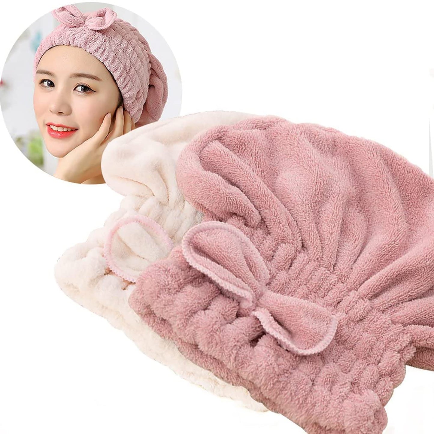 Jseng 2PC Microfiber Hair Drying Caps, Extrame Soft & Ultra Absorbent, Fast Drying Hair Turban Wrap Towels Thick Fluffy Shower Cap for Girls and Women
