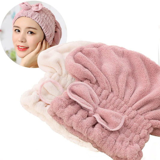 Jseng 2PC Microfiber Hair Drying Caps, Extrame Soft & Ultra Absorbent, Fast Drying Hair Turban Wrap Towels Thick Fluffy Shower Cap for Girls and Women
