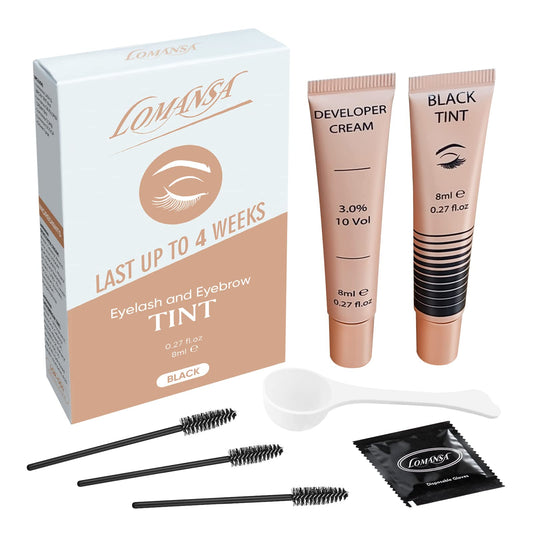 Lomansa Lash Tint Kit, Eyebrow Tint Black Instant Natural Results, Professional Eyelash Tint Kit Lasts Up to 4 Weeks for Salon Home Use