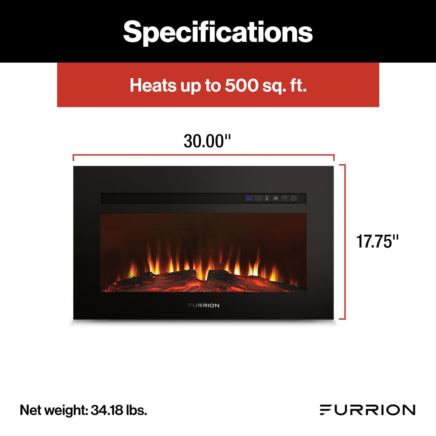 Furrion 30" Electric Fireplace for RV-FF30SW15A-BL