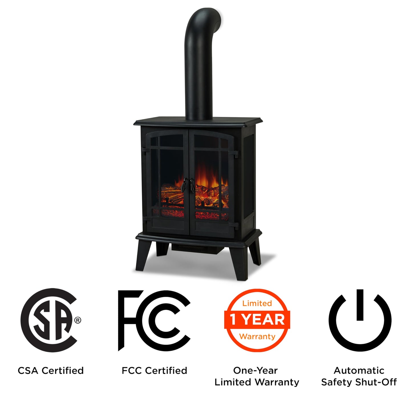 Real Flame Foster 25" Stove Electric Fireplace for Living Room or Bedroom, Realistic Log and Flame Effect, Freestanding Fireplace with Adjustable Thermostat, Auto Shut-Off