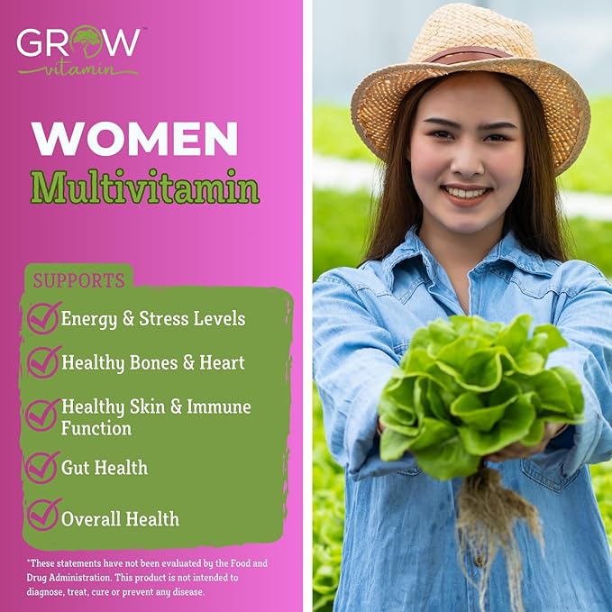 grow vitamin One Daily Multivitamin for Women - Energy Support - Whole Food Supplement to Nourish Hair, Skin, Nails - Non-GMO - No Soy - Gluten Free - 60 Capsules - 2 Month Supply