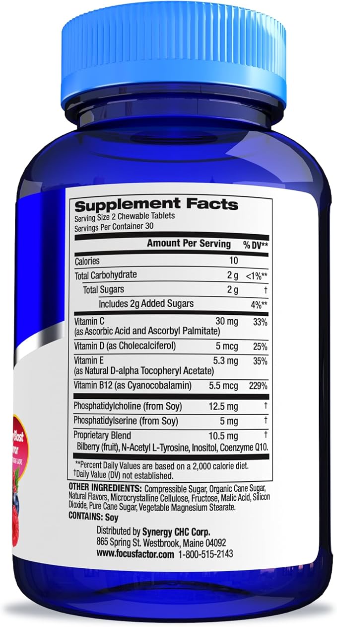 Focus Factor Kids Complete Daily Chewable Vitamins: Multivitamin & Neuro Nutrient (Brain Function) w/Vitamin B12, C, D3-60 Count