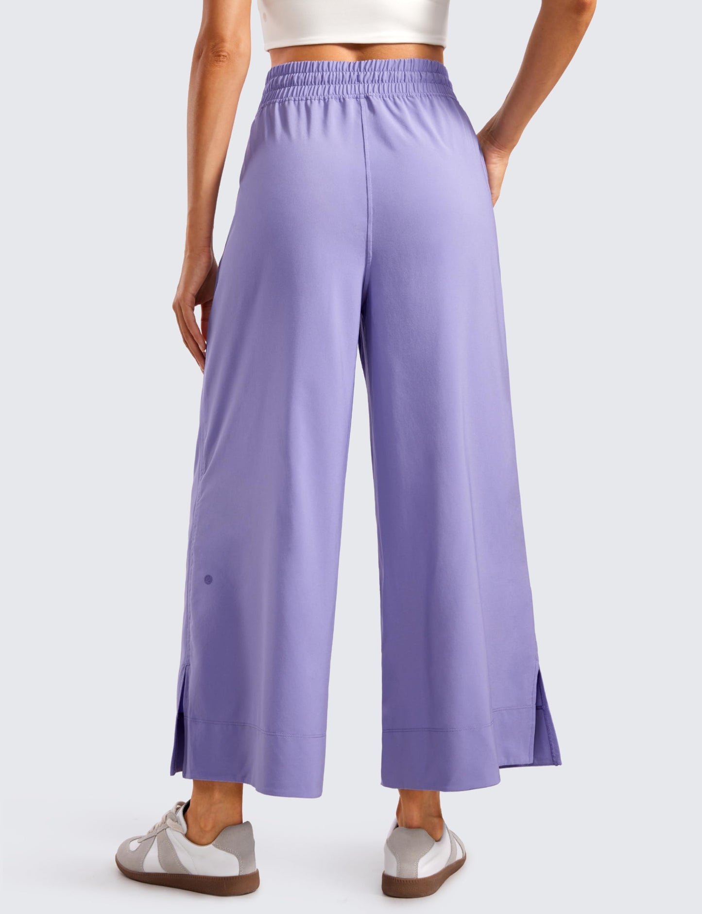CRZ YOGA Lightweight Wide Leg Cropped Pants for Women High Waisted Loose Casual Lounge Travel Work Pants with Pockets Summer Dark Lavender Purple Small