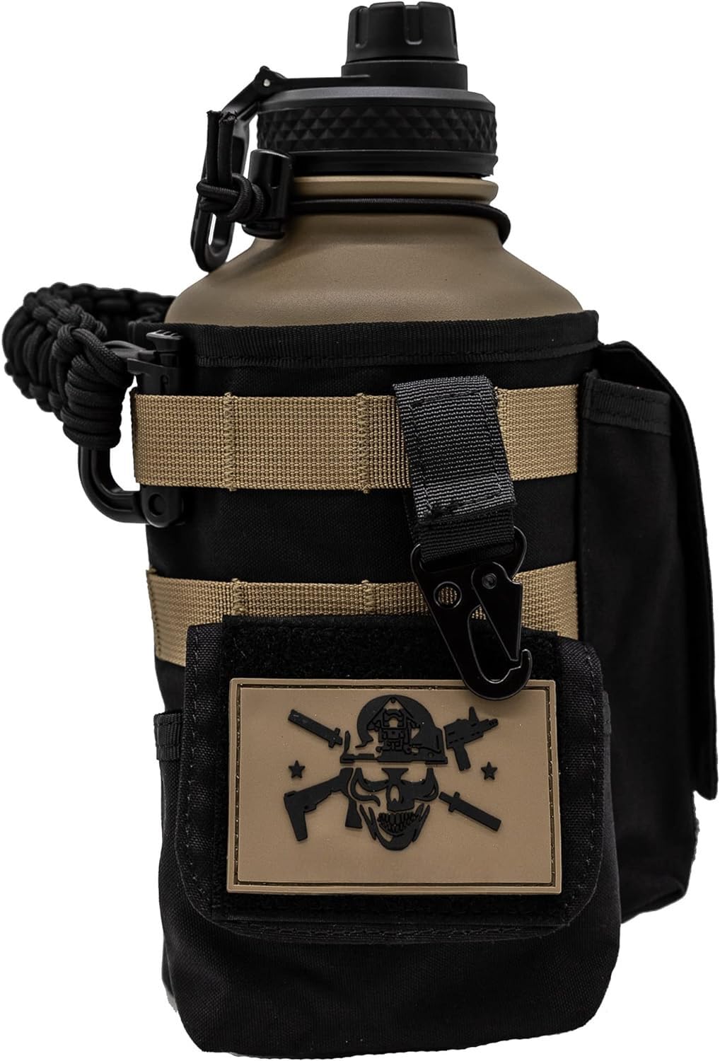 Iron Infidel Battle Bottle - Half Gallon Insulated Water Bottle with Paracord Handle, Large 64 oz Stainless Steel Water Jug with Rugged, Removable Sleeve for Keys, Wallet & Phone (Brown Recluse 2L)