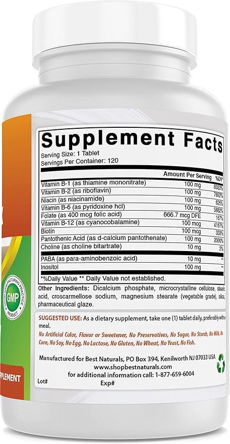 Best Naturals B 100 Complex 120 Tablets (B Complex Vitamins) (120 Count (Pack of 3))