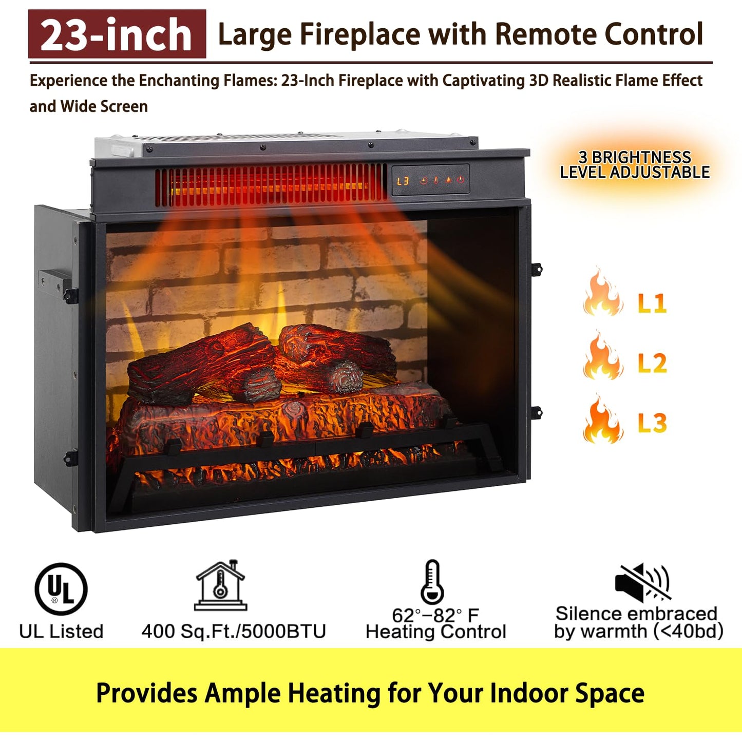 IFGET 42" Electric Fireplace with Mantel, Farmhouse Fireplace TV Stand w/23'' Freestanding Electric Fireplace Heater, Remote Control, Adjustable 3D Realistic Flame Level for Living Room, Light Brown