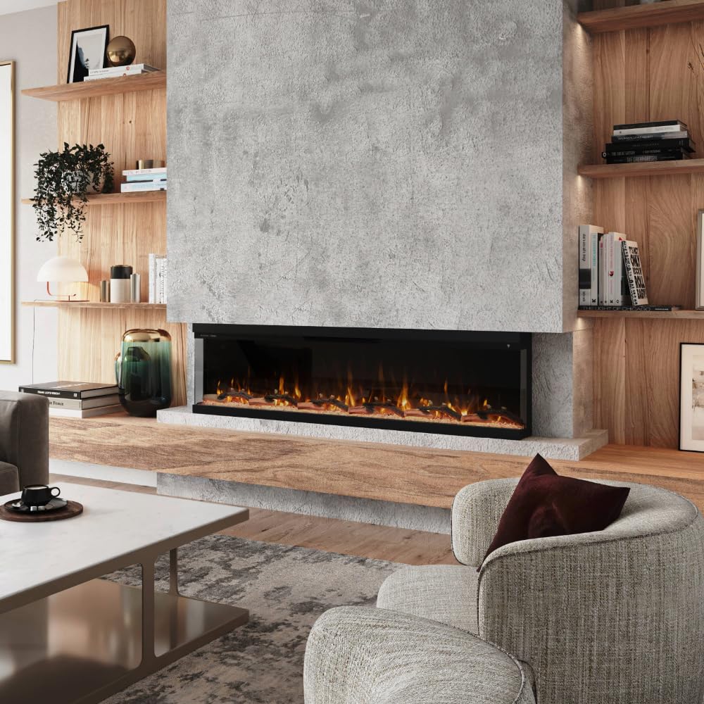 Modern Ember Aerus Skyline 72 Inch Linear Multi-Sided 3D Smart Electric Fireplace - 1,000+ Flame & Ember Bed Color Combinations, Fully or Partially Recessed | Alexa/WiFi Enabled - Remote Included